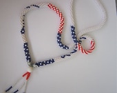 Vintage 1970's Patriotic Necklace - Red White Blue Crochet Beads