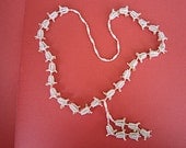 Vintage 1970's White & Gold Pearl Necklace -  Crocheted  Beads in Bell Shapes