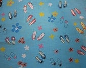 Blue Flip Flops and Flowers Fabric - Mod Posies - Cheery Colors- Casbo Holding Co
