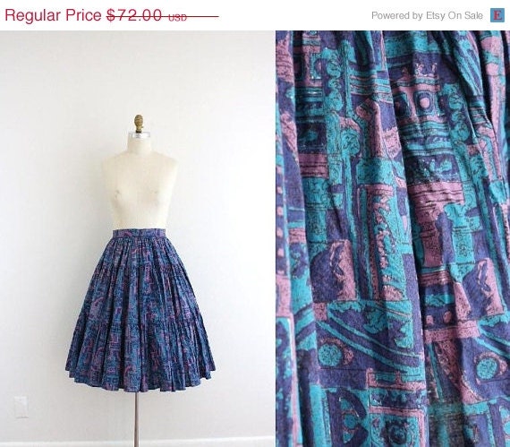 50% off Shop Closing Sale 1950s Circle Skirt . Tiered . Purple Hues . Aztec Print . XS