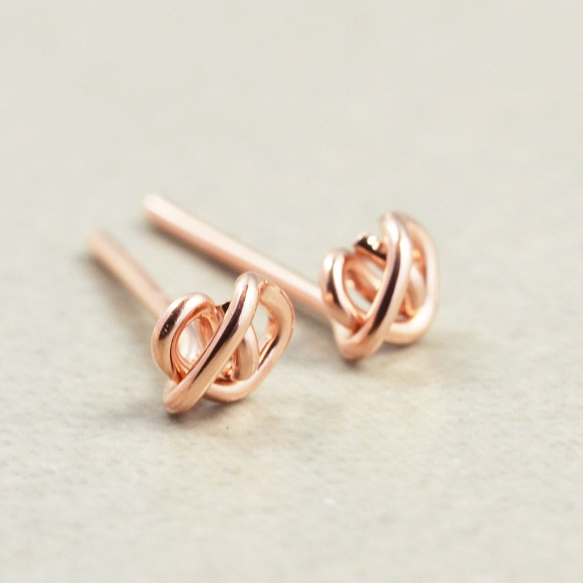 Rose Gold Knot Post Earrings, Metallic Petite Studs, Love Knots
