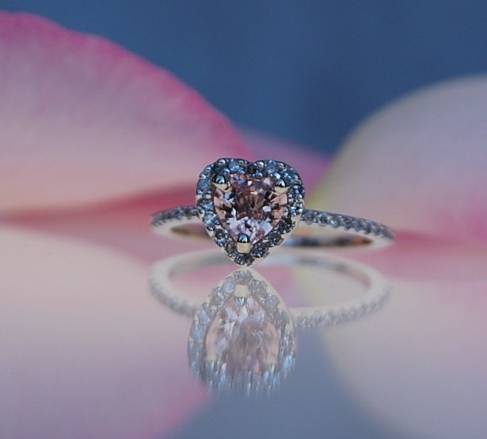 0.8ct Heart peach champagne sapphire white gold diamond ring engagement ring