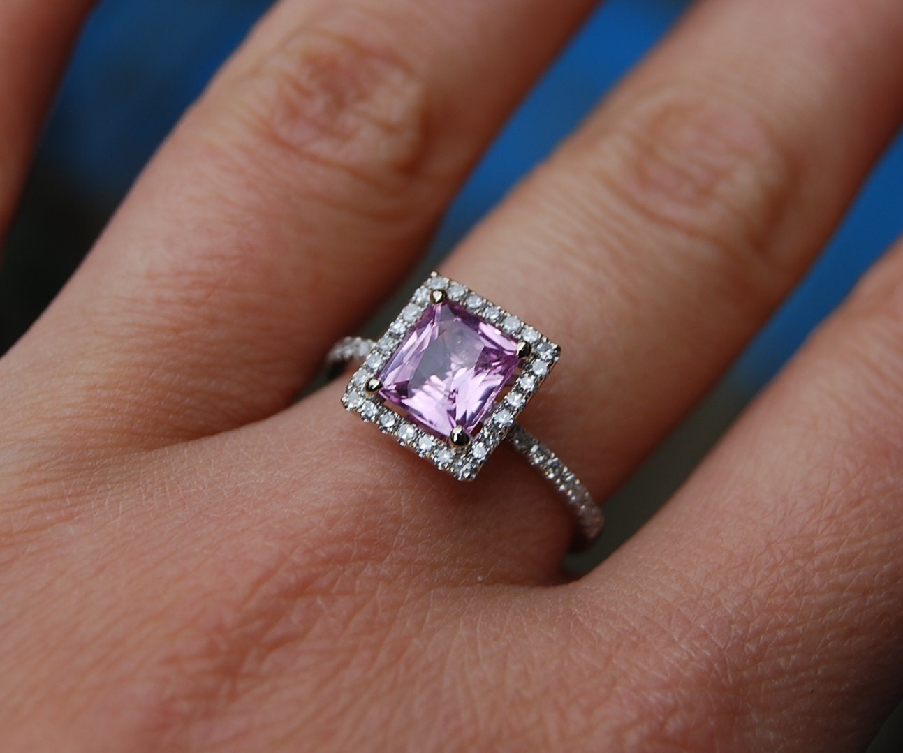 1.65ct Princess Lilac Peach Champagne Sapphire 14k white gold diamond  Engagement Ring