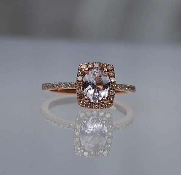 0.98ct Cushion ice peach champagne sapphire in 14k rose gold diamond ring