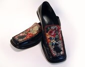 Handpainted Vintage Loafers, Leather, Banana Republic, 8 1/2 OOAK by Pop Modern Artist, Jenny Berry