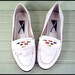 80's WHITE leather vintage beaded moccasin flats skimmer shoes 7.5