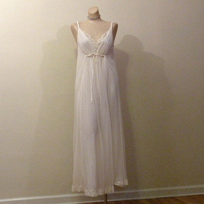 Vanilla Goddess Shadowline Chiffon and Lace Gown  60s Vintage  Small