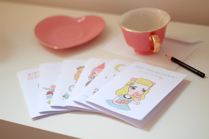 Pastel Palette Greeting Card Collection - Six Illustrated Greeting Cards by Mel Stringer