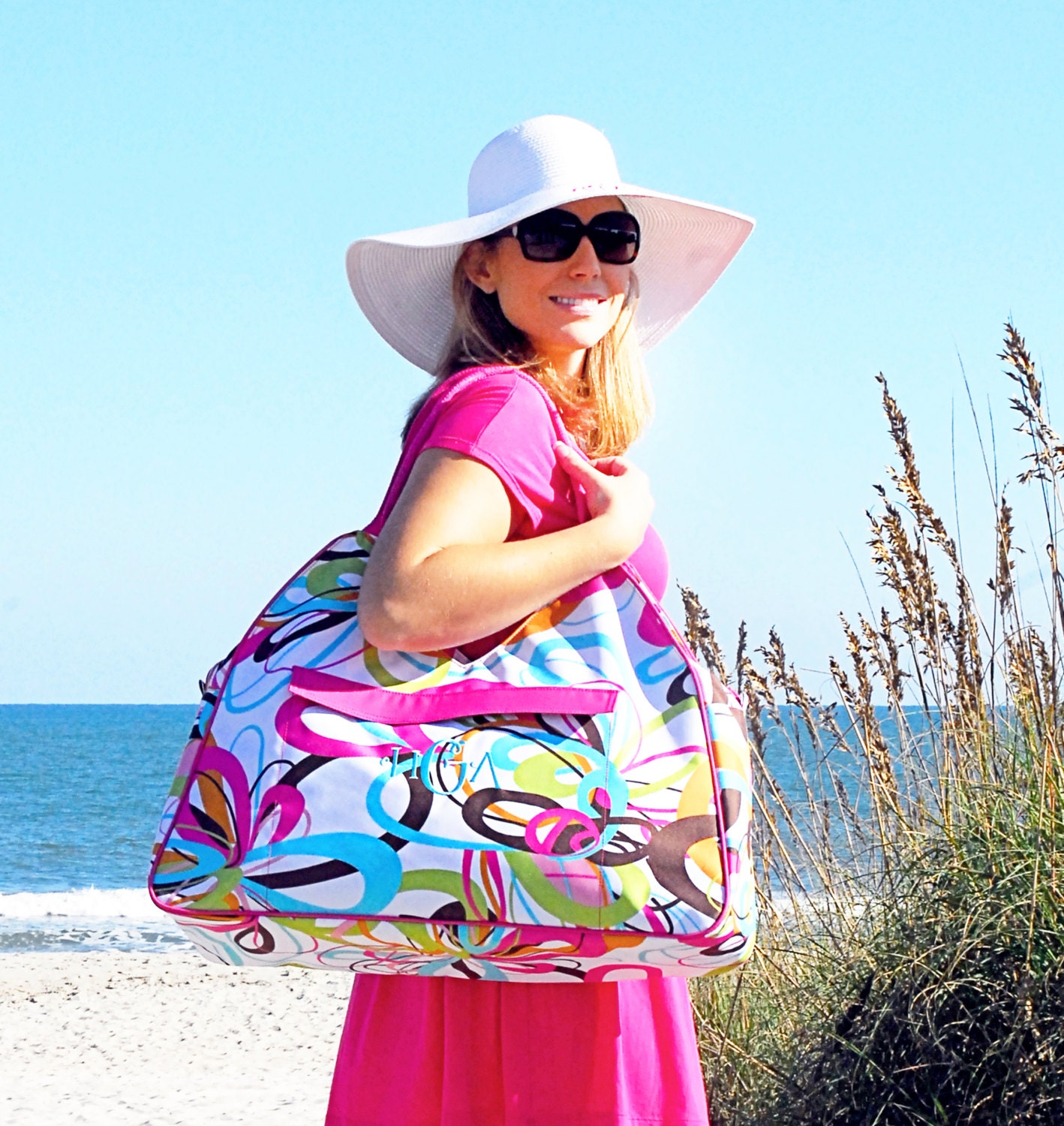 Monogrammed  Beach Bag for Bridesmaids, Summer Wedding, Day at the Beach or Yourself- Super-sized