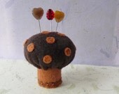 Brown Mushroom Bottle Cap Pincushion