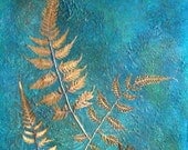 blue fern nature mixed media wall hanging OOAK painting by Tremundo