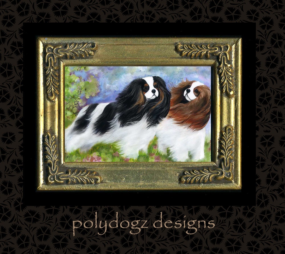 minature framed Cavalier King Charles Spaniel dog print