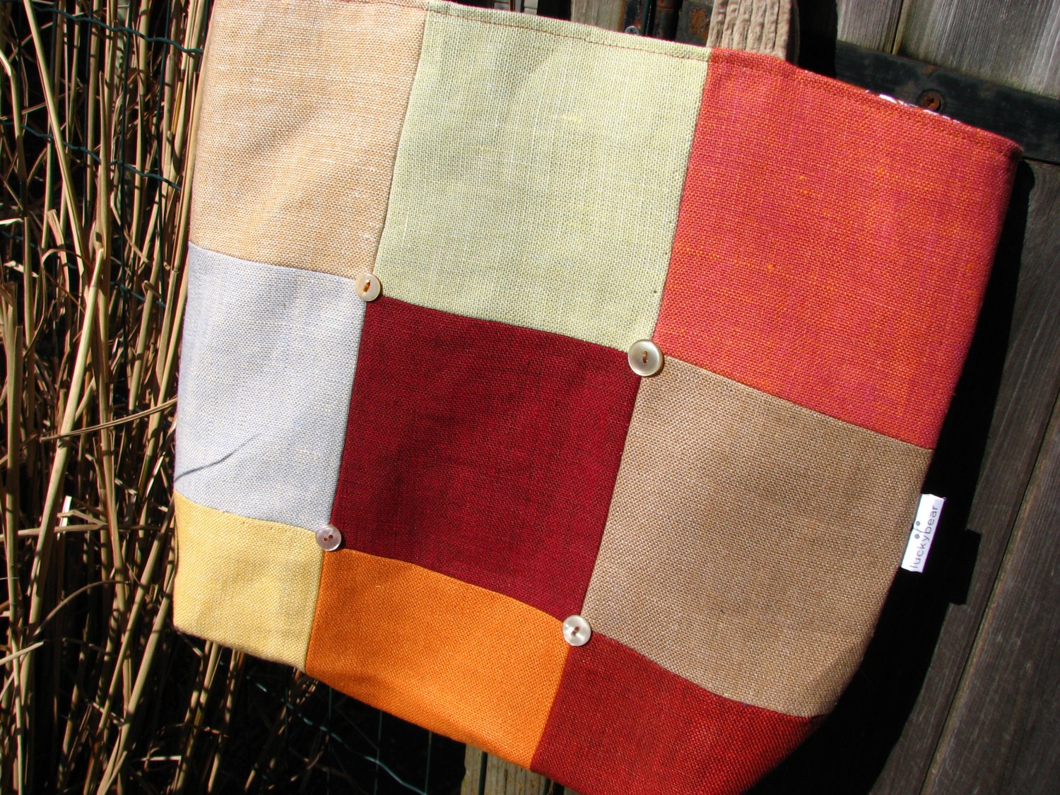 Large patchwork tote in natural tones