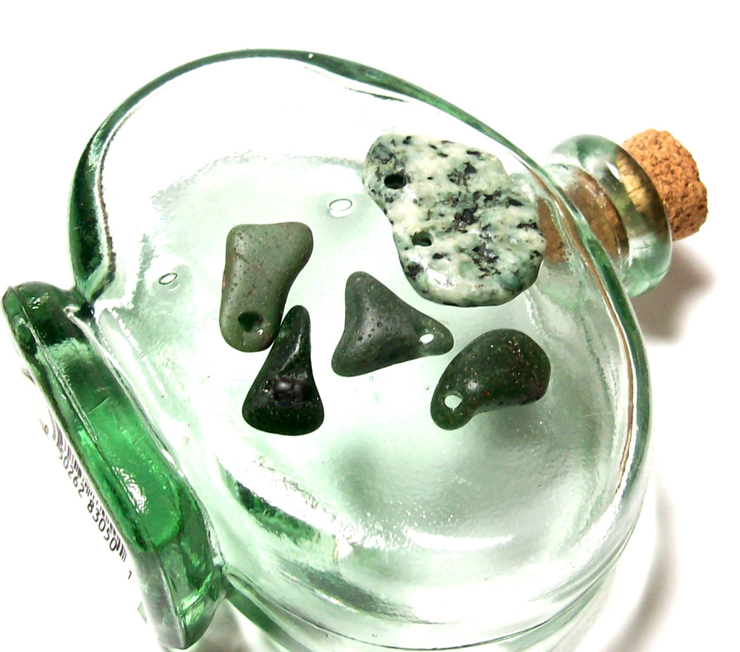 SALE Beach Stone Sea Glass Pebbles Jewelry Beads, Seaglass, Slag River Rocks Eco Charms - "Green Day" by StoneMe