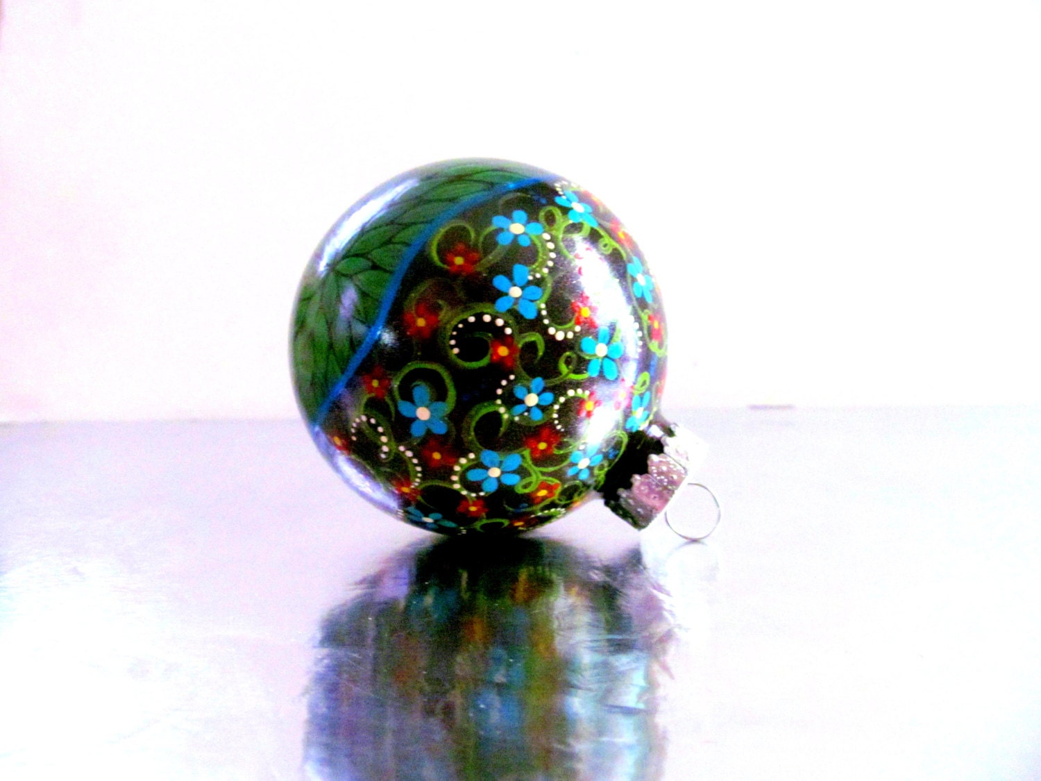 Metallic Leaves & Flowers Small Ornament Hand painted