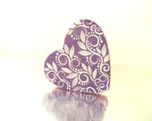 Valentine Heart Purple, Pink and White Heart Hand painted Wood Heart Brooch