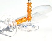 Wedding Toasting Flutes SWAROVSKI Bright Sun ORANGE Crystal, glass beads, WHITE pearls Beaded Table Settings
