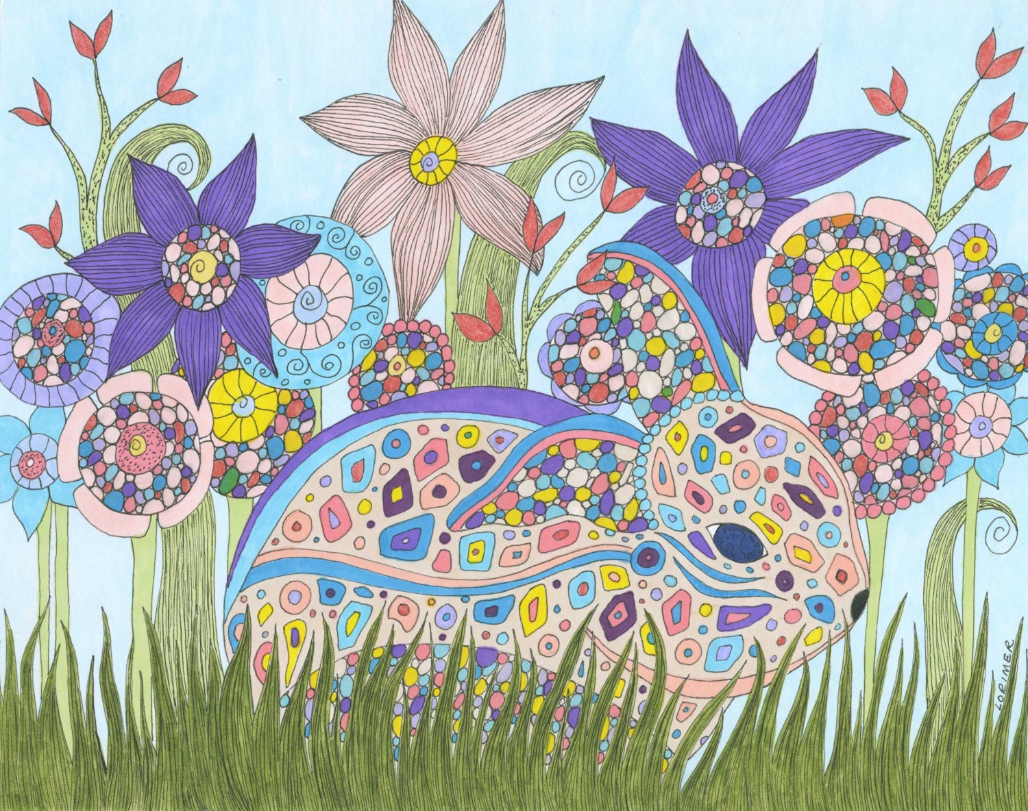Spring Garden Visitor Art Print, Wall Art, Bunny Art Print, Easter