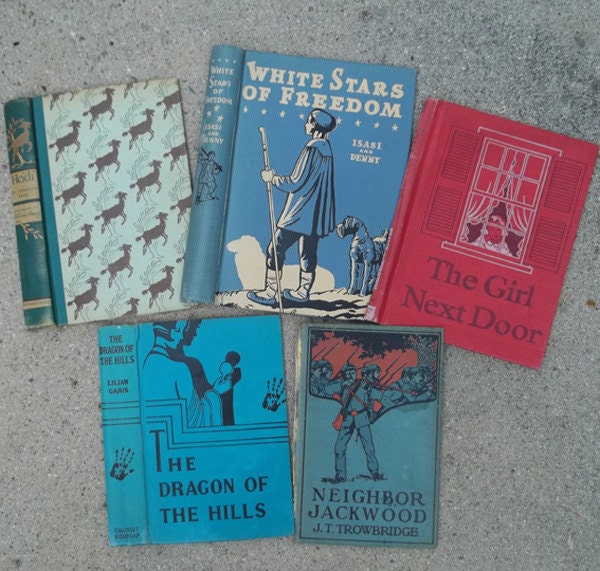 5 Vintage Cloth BOOK COVERS for Repurpose...Crafts...Mixed Media Art...1936 to 1954