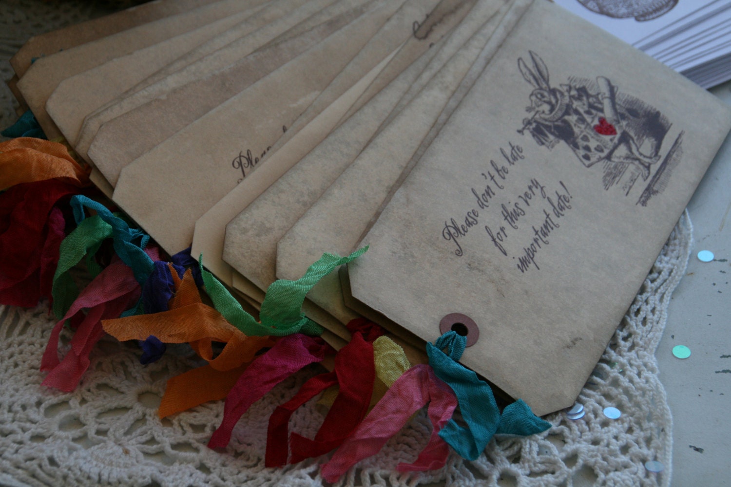 Alice in Wonderland Birthday Invitation- 24 custom invitations and matching envelopes - your choice of ribbon and image