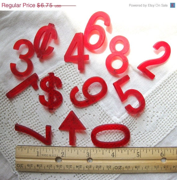 Pickers Sale. Vintage Red Plastic Numbers and Symbols (13)