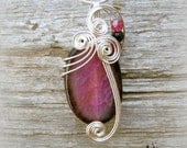 Magenta Dragon Vein Fire Agate Wire Wrapped Pendant - As Featured in the GBK MTV Movie Award Gift Lounge Celebrity Swag Bags
