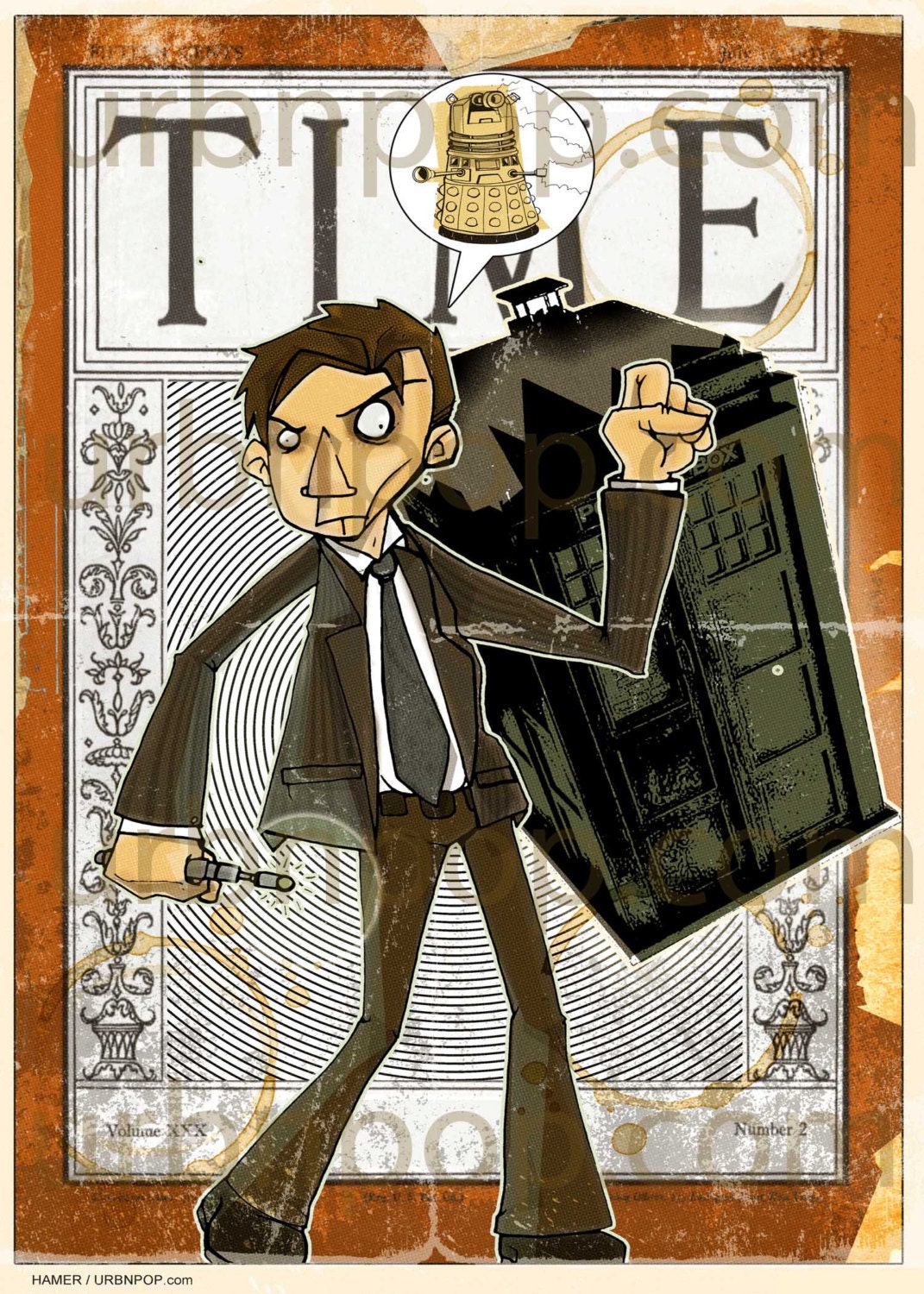 5x7  Urbnpop "David and the Dalek Dr Who" signed Print