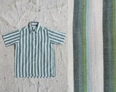 SALE // SALE // vintage 1960s boys green ombre stripe short sleeve button down shirt