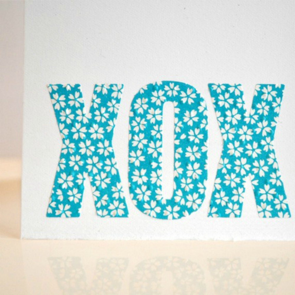 Gift Card XOX Love Blue Origami Flowers