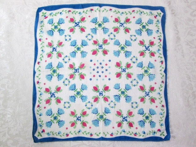 Vintage Linen Hankie Handkerchief Geometric Fruit Flowers