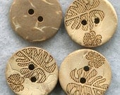 Coconut Wood Buttons Decorated Leaf Design Wooden Buttons 18mm (3/4 inch) Set of 4 /BT193