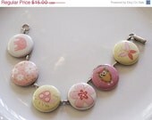 40% OFF sale super cute kawaii pink bracelet fabric covered one inch button bracelet