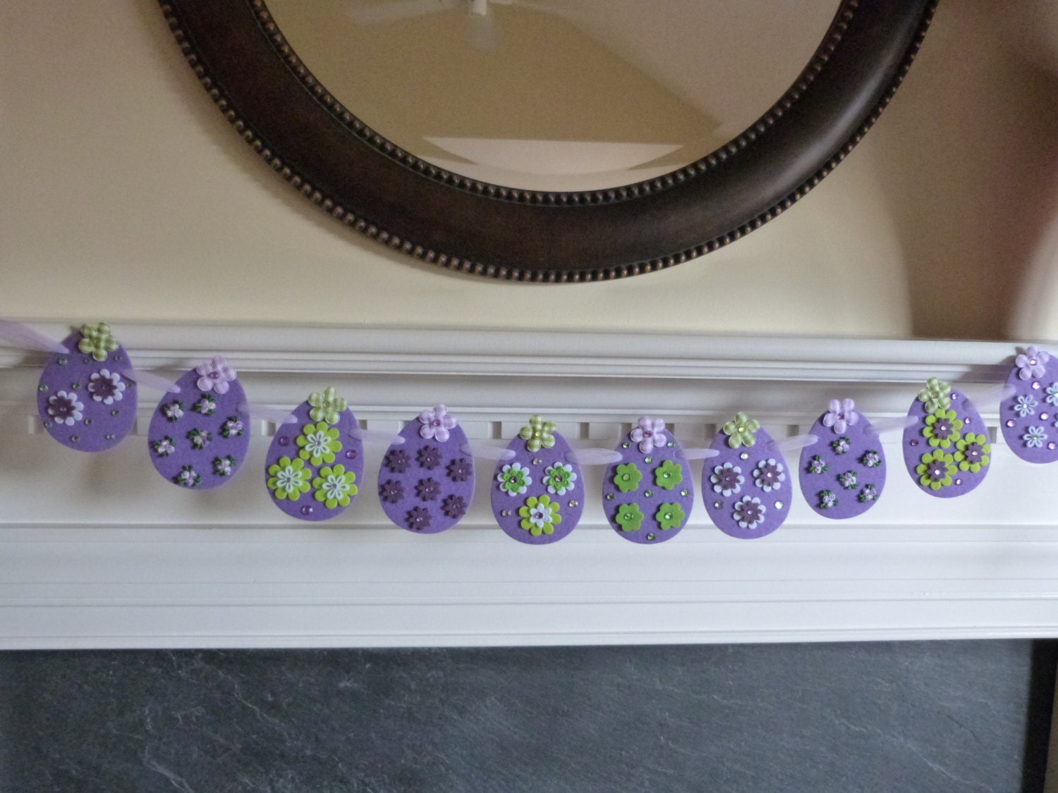 Fun Easter Felt Egg Garland  Banner Decoration, Photo Prop - 10 Felt Eggs-  READY TO GO