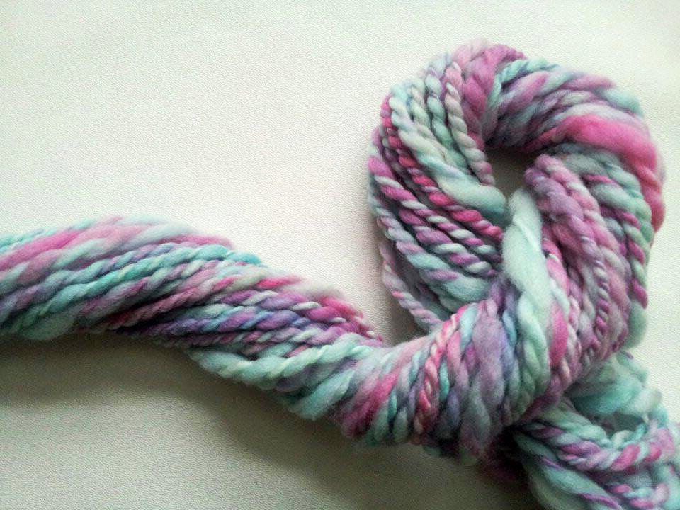Cotton Candy.  Handspun Merino- thick 'n thin Little Skein