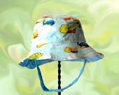 Infant Sunhat 24 mo Blue Airplane Cotton Reversible