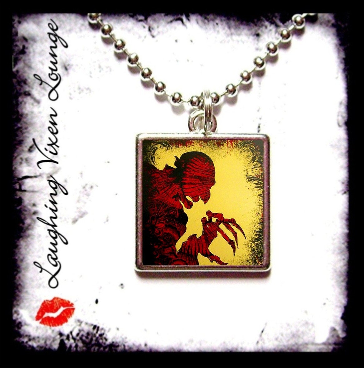 Horror Necklace - Vampire Jewelry - Nosferatu Style-D Small Pendant - Square Or Round - Vampire Necklace - Horror Jewelry Nosferatu Necklace