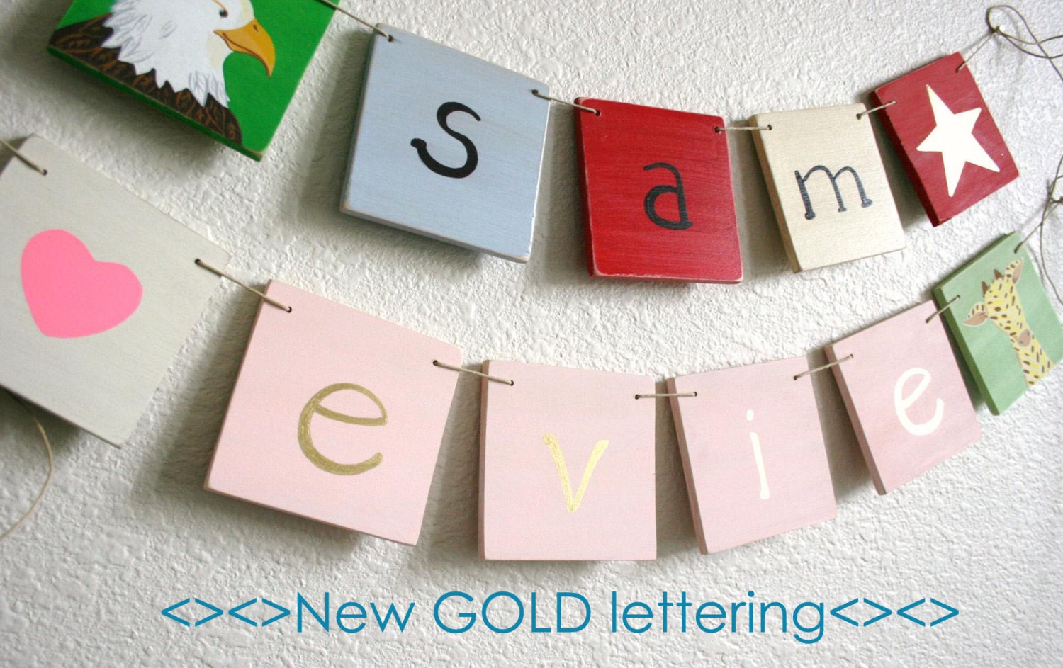 Personalized Wooden Name Banner with 9 Letters, baby and kids art, alphabet, nursery decorations custom name plaque