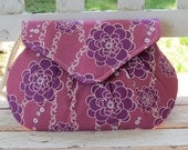 Bridal Clutch, Rose Pink Purple Purse, Floral Bridesmaids Handbag, Wedding Wristlet