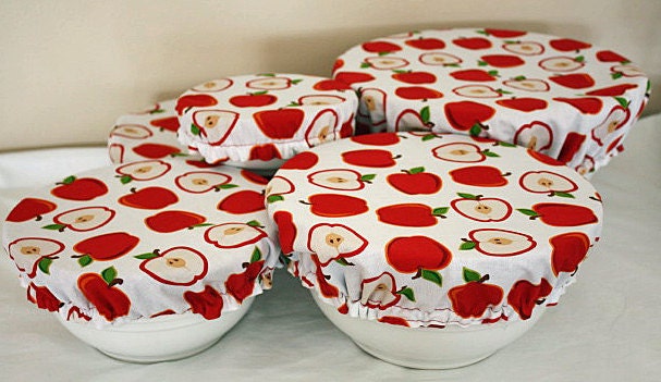 Food Bowl Covers Reusable Lid  Metro Market Apple Robert Kaufman Fabric (5 Piece)