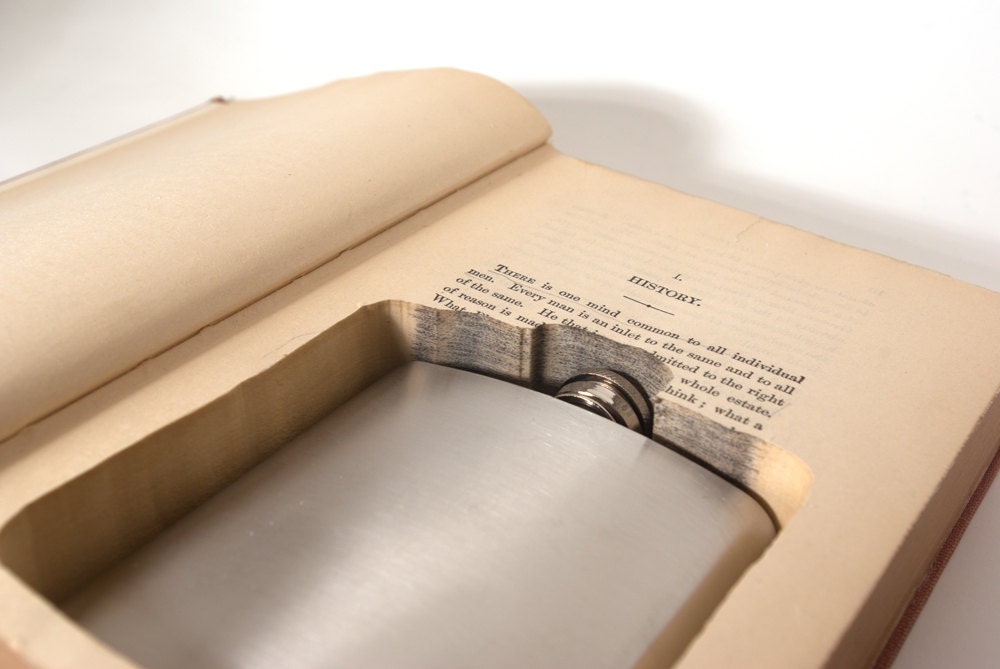 Hollow Book Safe w Flask -  Essays by Raph Waldo Emerson (6 oz)