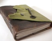 Boho Leather Journal or Sketchbook (lg)  - Apple Green Key
