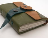 Natural Leather Journal or Sketchbook (med) - Teal and Green