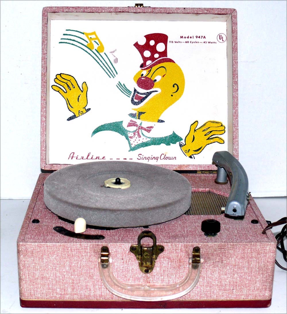 1950s Airline "Singing Clown" Record Player with Warranty