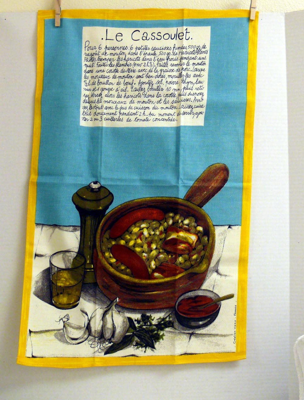 Linen Teatowel.  Creation Vony - France - Le Cassoulet Recipe and Food