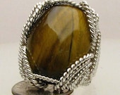 Handmade Solid Sterling Silver Wire Wrap Tiger Eye Ring