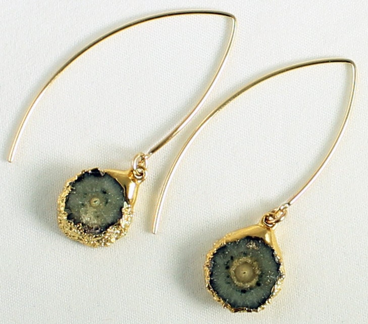 Stalactite Slice Earrings with 24K Gold Dipped Edge-005g