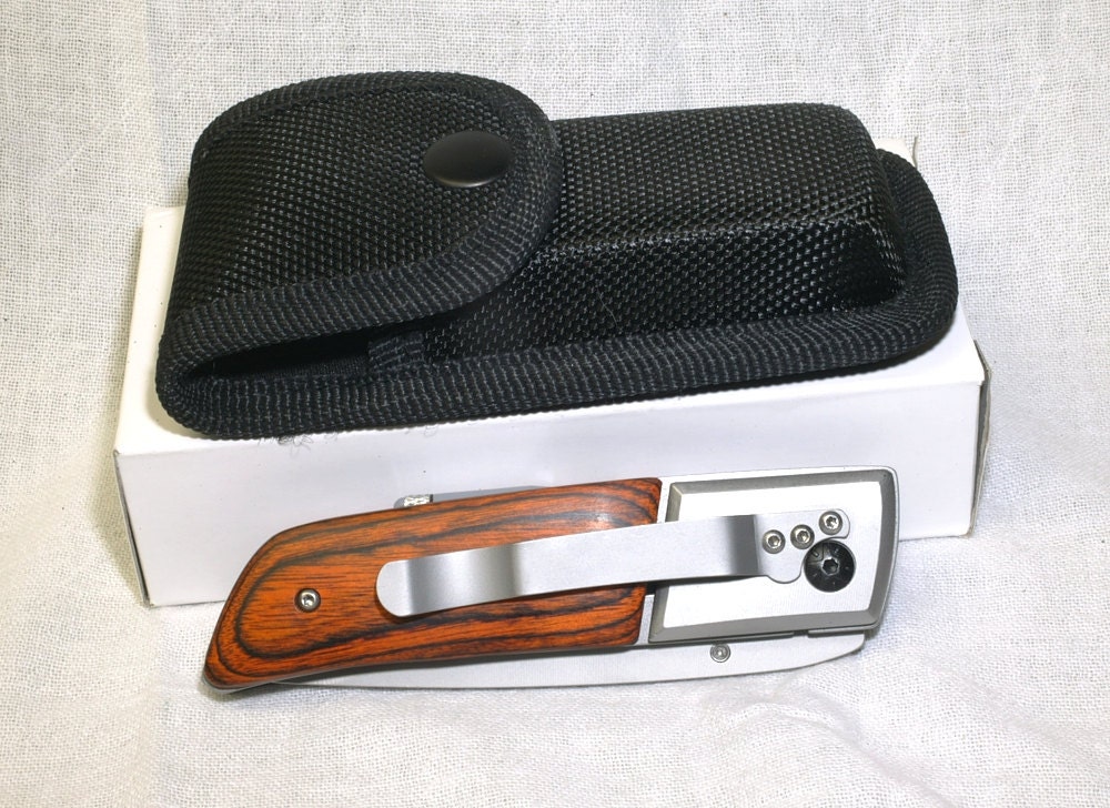 Personalized Laser Engraved Pakkawood Knives with LED Lite and Nylon Pouch