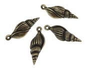 4 Seashell Charms Antique Brass Sea Shell Charms Brass Oxide Shell Pendants Spindle Shell TierraCast Pewter Beach Jewelry Supplies (P1137)