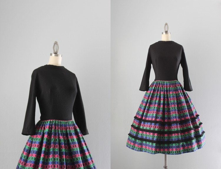 Vintage 1950s Dress / 50s Pixie Dress / Fifties Full Skirt Party Dress