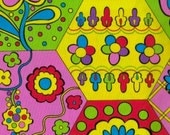 SALE Half Yard Japanese Cotton Fabric Candy Party Retro Hexagon Colorful Flowers